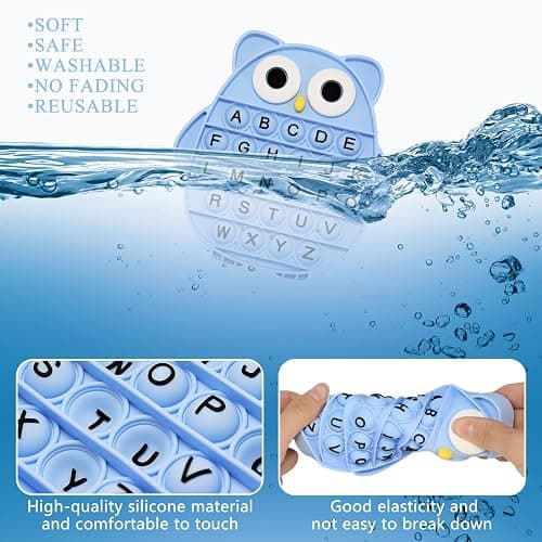 Fidget Toys for Kids, Owl Shaped Silicone Squeeze Sensory Toys, Alphabet Bubble Stress Anxiety Relief Relax Tools for Kids Adults School Classroom Gift Party Favors (Blue) thumbnail 5