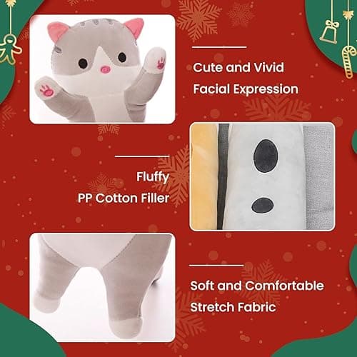 SHINUOER Cute Cat Plush Long Body Pillow – Soft Cartoon Stuffed Animal Doll, Kawaii Cat Plushie Cuddle Toy Gift for Kids, Girls & Girlfriend (Pink, 19.7 Inch) thumbnail 4