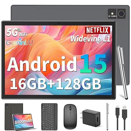 Suicoey Android 15 Tablet with Keyboard - 10 inch Tablet, 16GB+128GB, 1TB Expand, Octa-Core, 2.4G/5G WiFi, 8000mAh, BT V5.0, GMS, Widevine L1, Split-Screen, with Case, Mouse, Stylus(Black Case) - Image 1