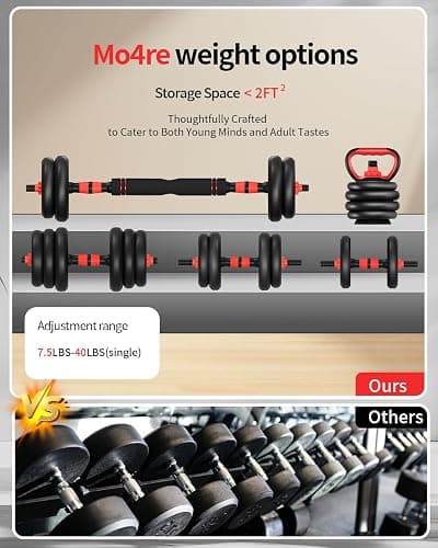 Adjustable Dumbbells,20/30/40/60/80lbs Free Weight Set with Connector, 4 in1 Dumbbells Set Used as Barbell/Kettlebells/Push up Stand, Fitness Workout Equipment for Home Gym for Youth,Women/Men thumbnail 5