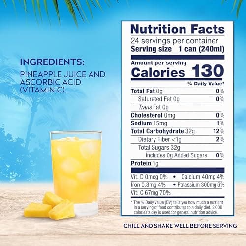 Dole 100% Pineapple Juice, No Added Sugar, Excellent Source of Vitamin C, 100% Fruit Juice, Packaging May Vary, 8.0 Fl Oz (Pack of 24) thumbnail 2