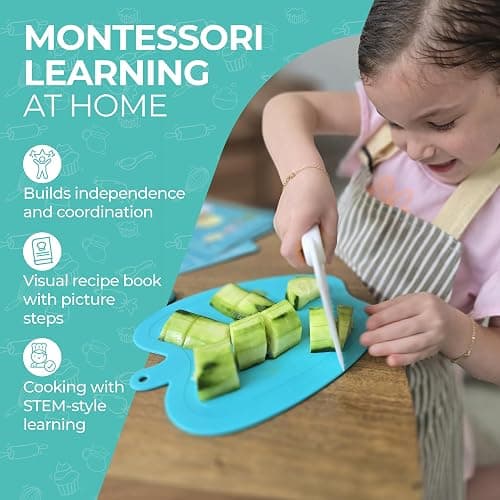 Tovla Jr. Ultimate Montessori Kids Cooking Gift Set – Real Knife, Chopper, Safety Gloves, Peeler, Cutters, Cutting Board & Recipe Cards – Ages 4–10 thumbnail 4