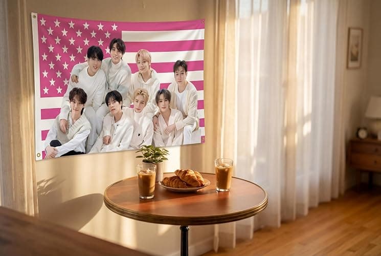 WENWELL Stray Kids Tapestry, Pink American Flag Design, 3x5 FT Polyester Wall Hanging with Brass Grommets for Bedroom Studio Decor thumbnail 2