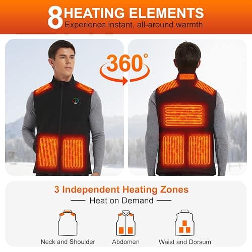 Heated Vest For Men with Battery Pack, Electric Heated Jacket, Smart Controller with Light-Out Design thumbnail 2