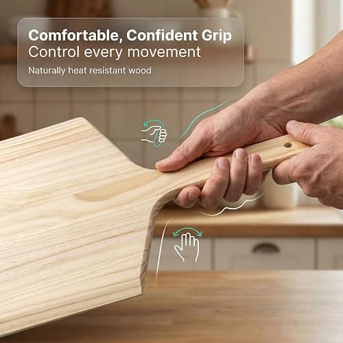 KitchenDine Pizza Peel 16 Inch, Wooden Pizza Paddle with Handle — Large 16" x 14" Pinewood Pizza Board for Indoor Oven & Outdoor Grill, Bread & Charcuterie Serving Board, 24" Tapered Wood Peel (1) thumbnail 7