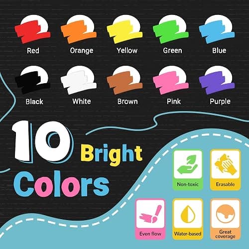 Window Chalk Markers for Glass Washable, 10 Colors Jumbo Liquid Chalk Marker with 10mm 3 in 1 Nib Thick Wide Tips, Big Chalkboard Markers, Car Paint Pen for Auto, Bistro, Mirror, Poster, Blackboards thumbnail 3