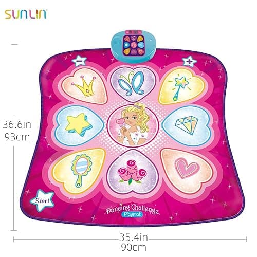 SUNLIN Dance Mat - Dance Mixer Rhythm Step Play Mat - Dance Game Toy Gift for Kids Girls Boys - Dance Pad with LED Lights, Adjustable Volume, Built-in Music, 3 Challenge Levels (3-12 Years Old) - Pink thumbnail 5