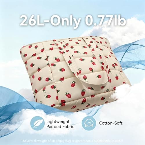 Puffer Tote Bag with Pouch, Women's Lightweight Quilted Shoulder Bag, 15.6"/17.3 Laptop Travel Weekender for Work & Nurses thumbnail 4