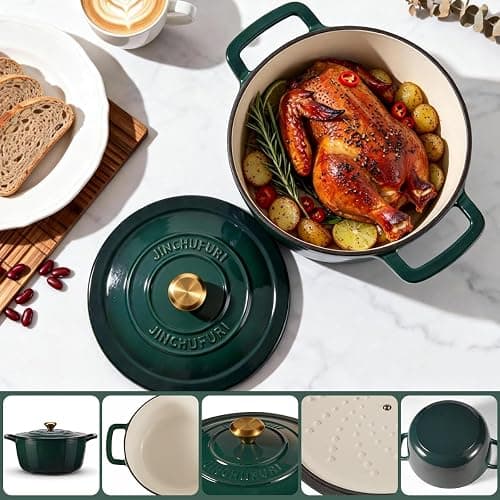 Enameled Cast Iron Dutch Oven 5 Qt with Lid, Green | For Sourdough Bread, Stews & Roasts, Oven Safe to 500F, Works on Gas, Electric & Induction Stovetops. thumbnail 2