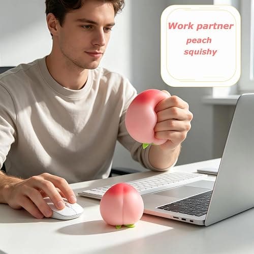 2 PCS Peach Squishys, Squeezy Squishy Peach Toys for Squeeze Luck | Squeezy peach squishy for pink & yellow, peach squeezy moderate size, squeeze peach for fruit squishy for relieve anxiety. thumbnail 6