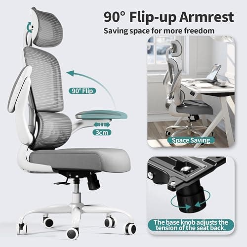 TRALT Office Chair Ergonomic Desk Chair, 330 LBS Home Mesh Office Desk Chairs with Wheels, Comfortable Gaming Chair, High Back Office Chair for Long Hours, Office Chair for Study and Work (White) thumbnail 4