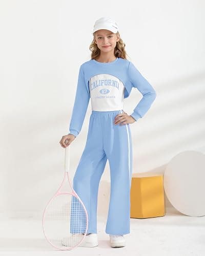 YOURUIKEY Girls 3 Piece Outfits Long Sleeve Crop Shirts & Cami Tops & Sweatpants Sets Fall Clothes Size 8-14Y thumbnail 3