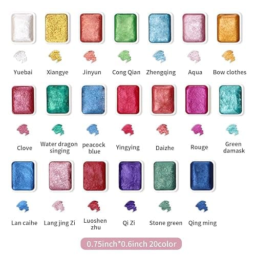 nnOuOnn Metallic Watercolour Paints Set(2pcs), 40 Color Mini Travel Glitter Gouache Water Colour Painting, Colouring Brushes Cards Art Forestey Pearlescent Solid Kids Adults Beginners Artists thumbnail 4
