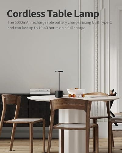 Ophouliy Cordless Table Lamps Rechargeable 2 Pack, 5000mAh Battery Operated LED Touch Lamps, IP54 Waterproof Portable Wireless Table Lights for Outdoor Patio Bar Restaurants Bedroom Bedside (Black) thumbnail 4