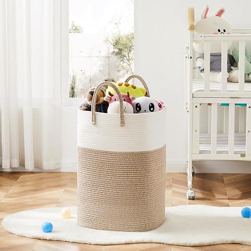 Laundry Basket,Woven Cotton Rope Laundry Hamper,Versatile Storage for Dirty Clothes,Baby Toys,and Blankets in Bathroom, Nursery,and Living Room (Brown, 100L) thumbnail 6