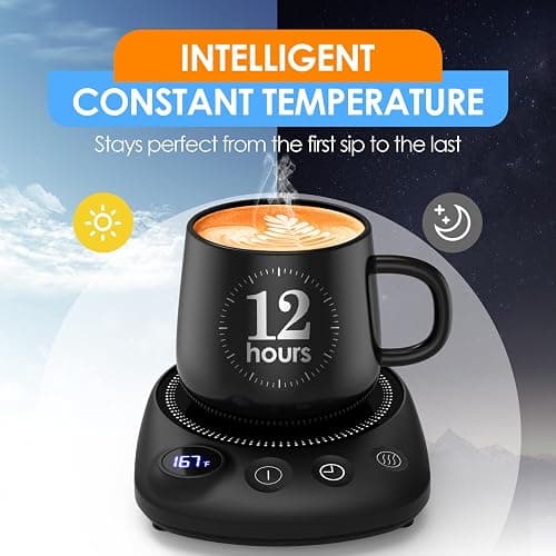 KitchekShop Coffee Mug Warmer - Fastest Heating & Highest Temperature, Coffee Cup Warmer for Desk Auto Shut Off, 4 Temp Settings & 1-12H Timer, Smart Electric Beverage Warmer for Coffee, Tea (Black) thumbnail 4