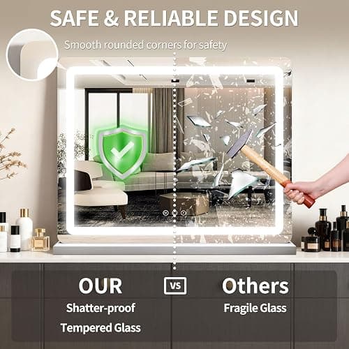 ROLOVE 23"x 18" Large Vanity Mirror with Lights, LED Makeup Mirror for Dresser and Desk, 10X Magnification, Dimmable Touch Control, Wall Mounted or Tabletop Mirror for Bedroom (White) thumbnail 6