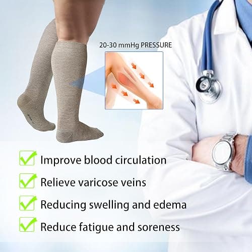 LEVSOX Viscose Made from Bamboo Compression Socks for Pregnant Women 20-30 mmHg Knee High Cute Mens Supports Socks for Travel thumbnail 6