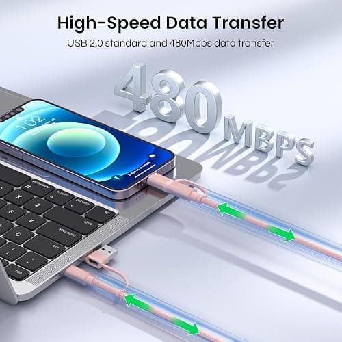 Basesailor for MacBook Pro 4 in 1 USB C Cable 6.6ft,60W Fast Charging Multi Charger Cord with USBA Adapter/iOS/TypeC for MacBook 2024 2023 2022 Air M4 M3 M2,Samsung A55,Z Flip Fold,iPhone 17 16 15 Max thumbnail 6