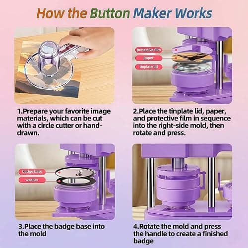 Freeingbag 58mm Button Maker Machine Kit, Installation-Free Button Pin Maker & Pin Maker Machine with 100 Sets Supplies, Circle Cutter & Bonus DIY Accessories for Badges, Crafts & School Projects thumbnail 3