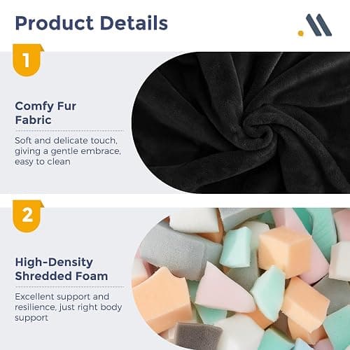 MAXYOYO Bean Bag Chair, Comfy Bean Bag Sofa with Back Support, Faux Fur Bean Bag Chair for Adults and Kids, Stuffed Floor Sofa for Living Room, Bedroom, Apartment, Black thumbnail 5