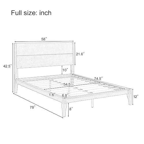 Merax Full Size Bamboo Platform Bed, Mid-Century Modern Bed Frame with Tall Headboard, Solid Sustainable Bedframe Full-size, Wood Slat Support, No Box Spring Needed, Easy Assembly, Noise Free, Natural thumbnail 2