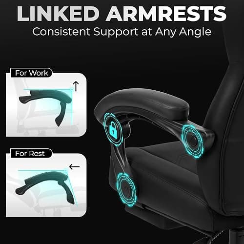 N-GEN GAMING Gaming Chair Big and Tall Computer Heavy Duty Office Desk Chair with Footrest Ergonomic Lumbar Support High Back Recliner for Adults (Dark Black) thumbnail 8