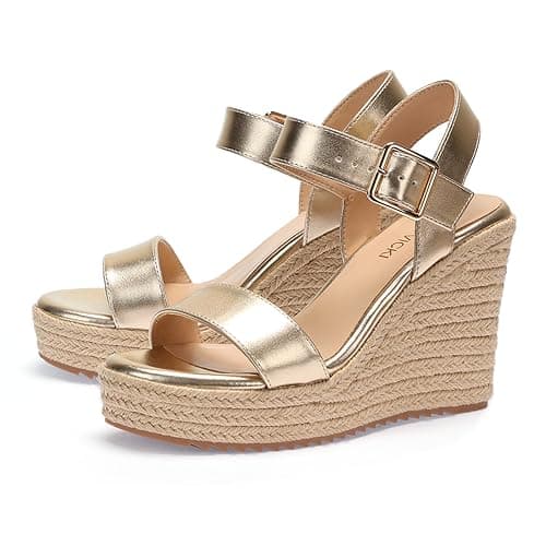 VICKI·VICKI Women's Platform Sandals Wedge Ankle Strap Open Toe Sandals - Image 1