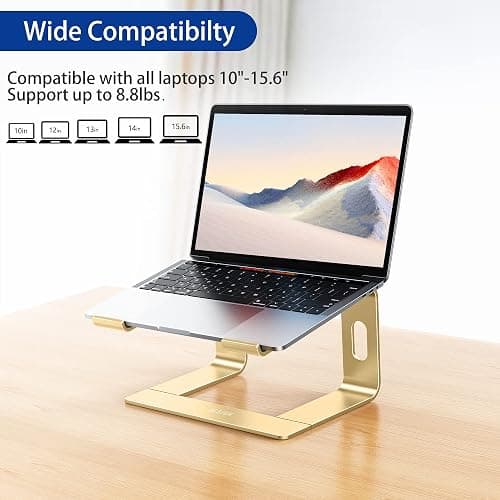 Aluminum Laptop Stand, Ergonomic Detachable Computer Stand, Riser Holder Notebook Stand Compatible with Air, Pro, Dell, HP, Lenovo More 10-15.6" Laptops, Gold thumbnail 3