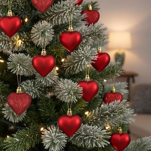 Skylety 30 Pieces Christmas Heart Ornaments, Heart Shaped Decorations Tree Hanging Baubles for Xmas Valentine Wedding Anniversary, 3 Styles 2 Size (Red) thumbnail 5