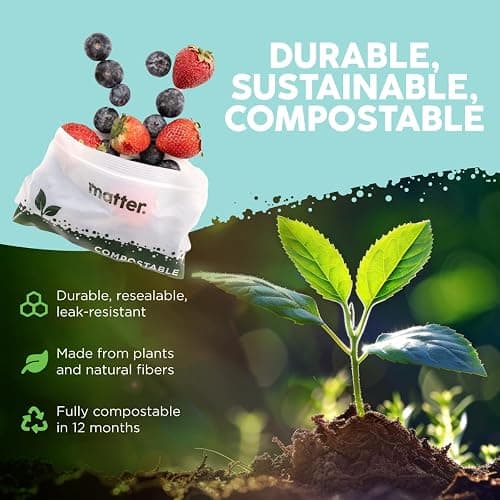 Matter Compostable Assorted Kitchen Bags, 230 Count, Biodegradable, Eco-Friendly Resealable Food Storage Variety Pack, 80 Snack, 80 Sandwich, 50 Quart & 20 Gallon thumbnail 7