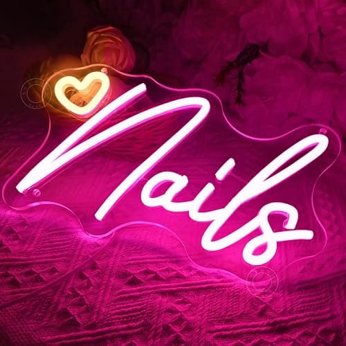 SYLHOME Led Neon Light Sign Nails With Heart Nail Studio Beauty Salon Business Makeup Room Wall Sign Decor Birthday Party Backdrop 11.81" X 6.7" USB thumbnail 7