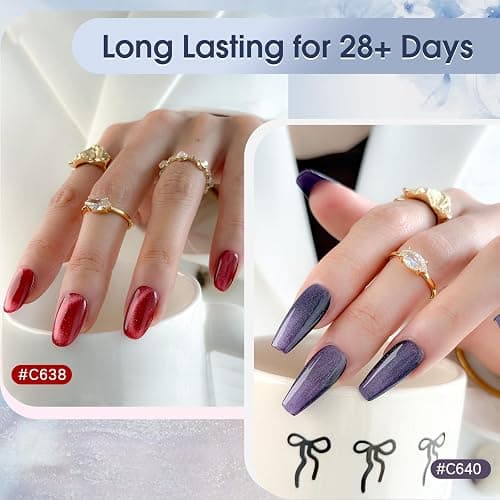 ROSALIND UV Nagellack Cat Eye, 12 Farben Silber Lila Braun Grün Rot Blau Magnetische Kristalle Gel Nagellack Katzenauge mit Magnet, Soak Off Mini Gel Nail Polish Cateye für Nail Art Maniküre thumbnail 4