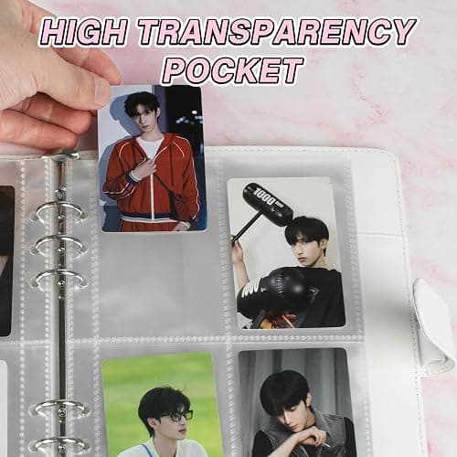 A5 Kpop Photocard Binder, 6 Ring Binder Album with 200 Card Slots, PU Leather Binder Cover with Magnetic Buckle Closure for Organizing Trading Cards - White thumbnail 7