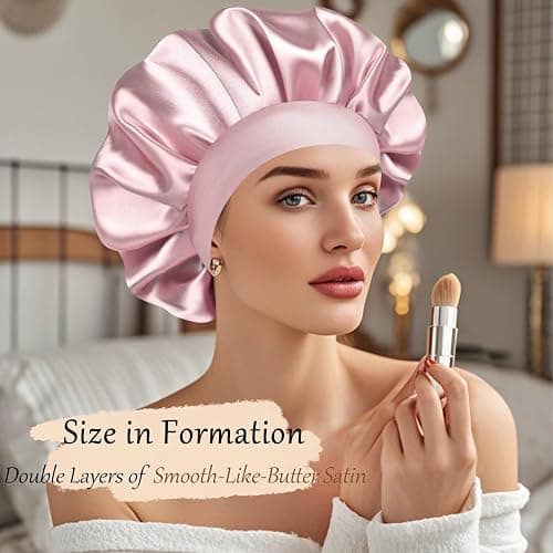 Doitory Satin Silk Bonnet for Sleeping, Soft Satin Lined Hair Bonnet for Women, Double Layer Sleep Nightcap thumbnail 4