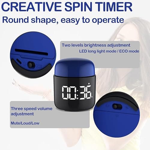 Large Display Digital Timer Stopwatch, Retro Manual Twist Table Count Down & Up Game Timer, Easy to use, Night Light Silent & Sound Timers for ADHD Study Work Kitchen Classroom Yoga Gym (Navy) thumbnail 4