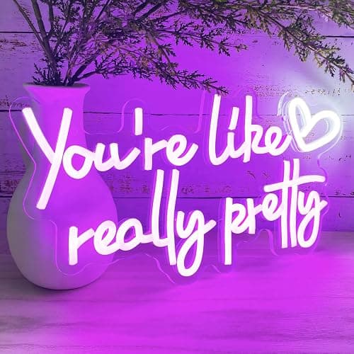 KUUNEON You're Like Really Pretty Neon Sign Wall Decor for Bedroom/Girls Room/Salon/Party/Present - 16"x8" Purple Your Like Really Pretty LED Sign Light for Women, Heart Design & 100,000H Lifespan thumbnail 4