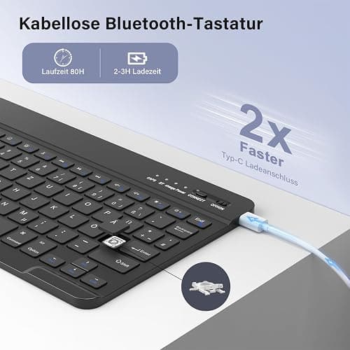 CC Store Hülle mit Tastatur für iPad A16 11 Generation 2025/10 Generation 2022 (11/10.9 Zoll), Magnetische abnehmbare deutsche Tastatur mit Stifthalter für iPad 11/10 Gen, QWERTZ Layout (Schwarz) thumbnail 6