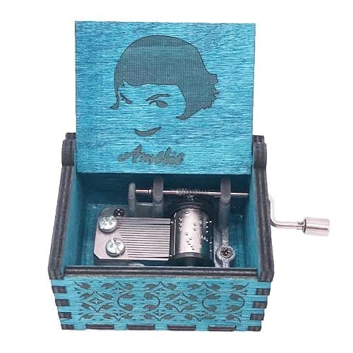Amelie Music Box Hand Crank Musical Box Carved Wooden,Play The Theme Song of Amelie,Blue - Image 1