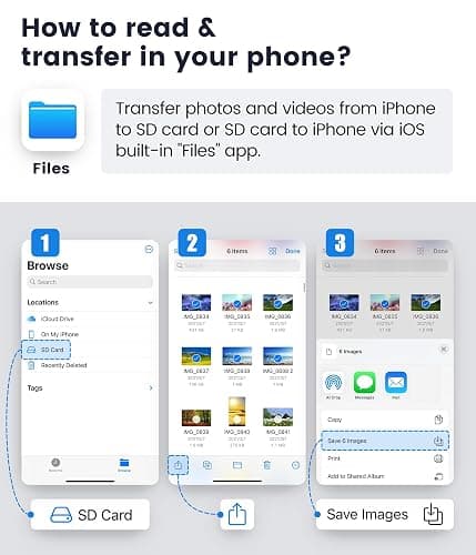 SD Card Reader for iPhone iPad, Oyuiasle Digital Trail Camera SD Card Viewer with Dual Slot for MicroSD/SD, Lightening&USBC Dual-Connector Memory Card Adapter for Photography, Plug and Play - 2 Slots thumbnail 8