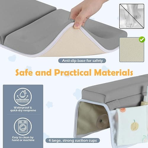 YUFIXO Baby Bath Kneeler and Elbow Rest Pad Set, Gray | 1.5" Thick Soft Memory Foam, Bath Toys Organizer, Non-Slip, Quick-Dry, Foldable, Gift for Parents thumbnail 7