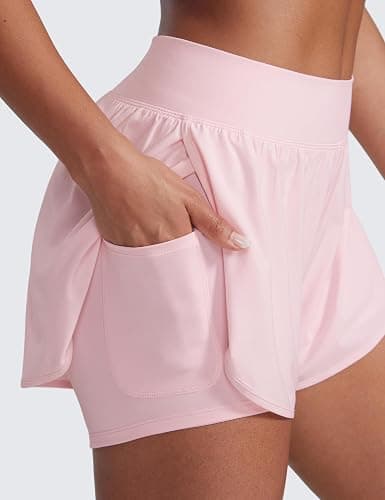 CRZ YOGA 2 in 1 Split Flat Rise Running Shorts for Women 3" - High Waisted Workout Athletic Gym Tennis with Pocket thumbnail 4