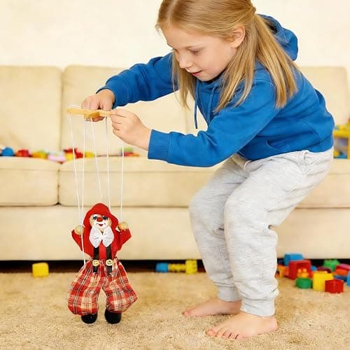 6 Pack Wooden Marionette Puppets Clown Pull String Puppets Movable Hands and Feet Joint Activity for Family Men Women Theater Puppetry Party thumbnail 4