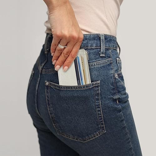 Sodsay Card Case Slim Front Pocket Wallet for Women Credit Card Holder with Keychain - CH Silverish Gold thumbnail 8
