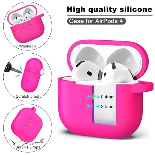 R-fun for AirPods 4 Case Silicone Cover, Rose Pink | Compatible with Apple AirPods 4th Generation with Keychain & Cleaner Kit, Wireless Charging Compatible thumbnail 6