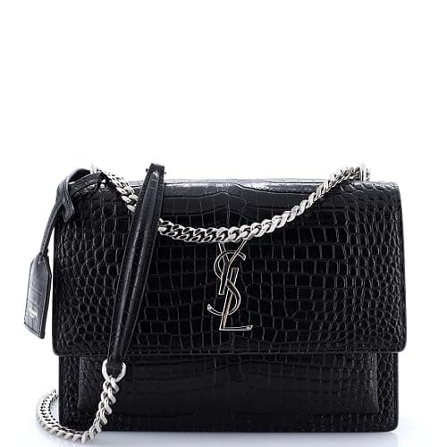 Saint Laurent, Pre-Loved Sunset Crossbody Bag Crocodile Embossed Leather Medium, Black - Image 1
