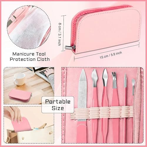 BLESWIN Manicure Pedicure Set, 12 Pcs Nail Care Kit for Women, Mens Nail Grooming Kit, Manicure & Pedicure Tools & Accessories, Pink Nail Kit Manicure Set Luxury Leather Case for Home Salon Use thumbnail 6