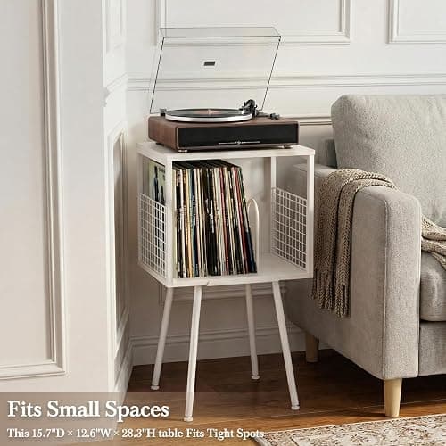 Faesun Record Player Stand with Storage Holds 100+ Vinyl Records, Industrial Turntable Stand with Storage Shelf, LP Album Organizer Cabinet for Small Spaces, whtie End Table thumbnail 5