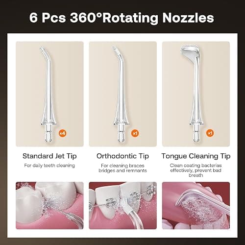 Bitvae C6 Water Dental Flosser Teeth Pick, Cordless Flosser for Travel with 6 Jet Tips, 3 Modes 5 intensities, IPX7 Waterproof Portable & Rechargeable Oral Irrigator Cleaner, Black thumbnail 7