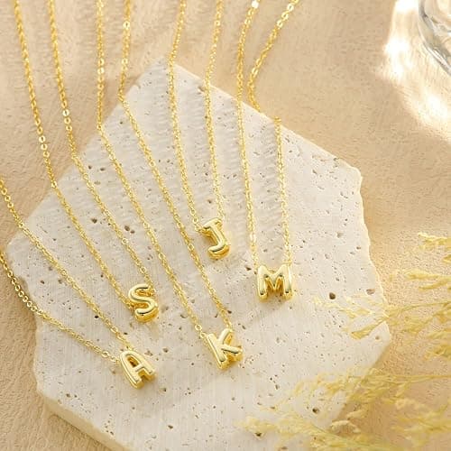 Thaivor Initial Necklaces for Women 14K Gold Plated Bubble Letter Necklace Layered Dainty Cute Choker Pendant Stack Jewelry Fashion Accessories Teen Trendy Gift thumbnail 8